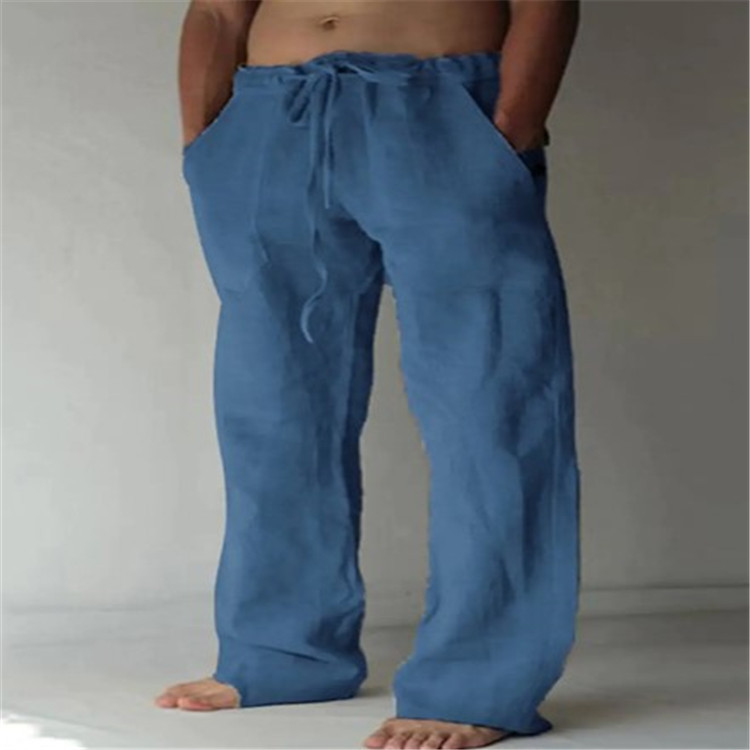 Men's Wide-Leg Drawstring Trousers - Blue