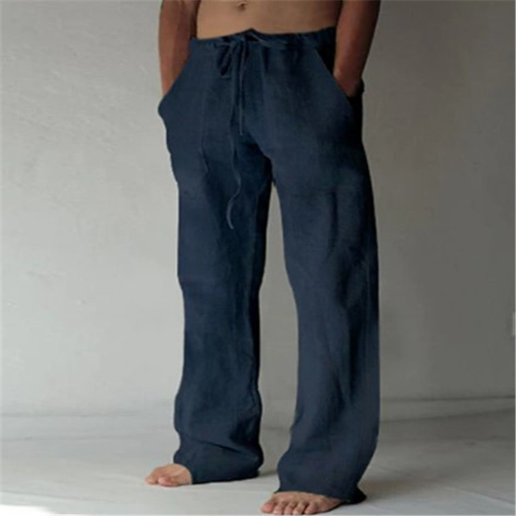 Men's Wide-Leg Drawstring Trousers - Navy Blue