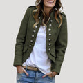Women's Cropped Double-Breasted Military Jacket - Olive Green