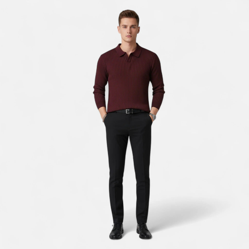 Men's Ribbed Long-Sleeve Polo Shirt