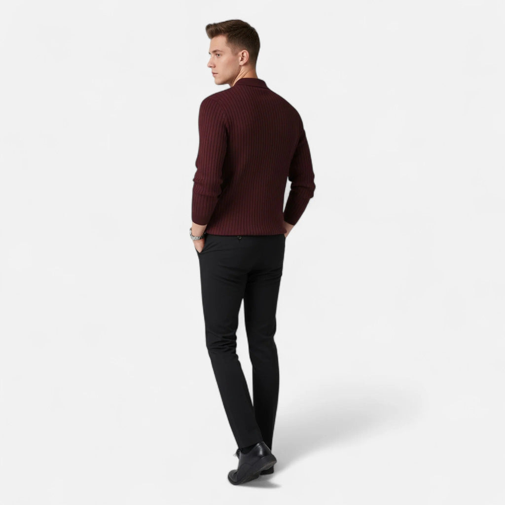 Men's Ribbed Long-Sleeve Polo Shirt