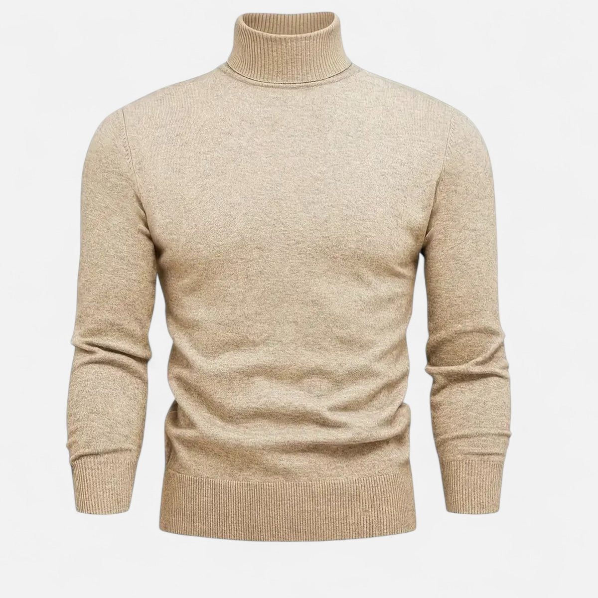 Men's Ribbed High-Neck Sweater - Beige
