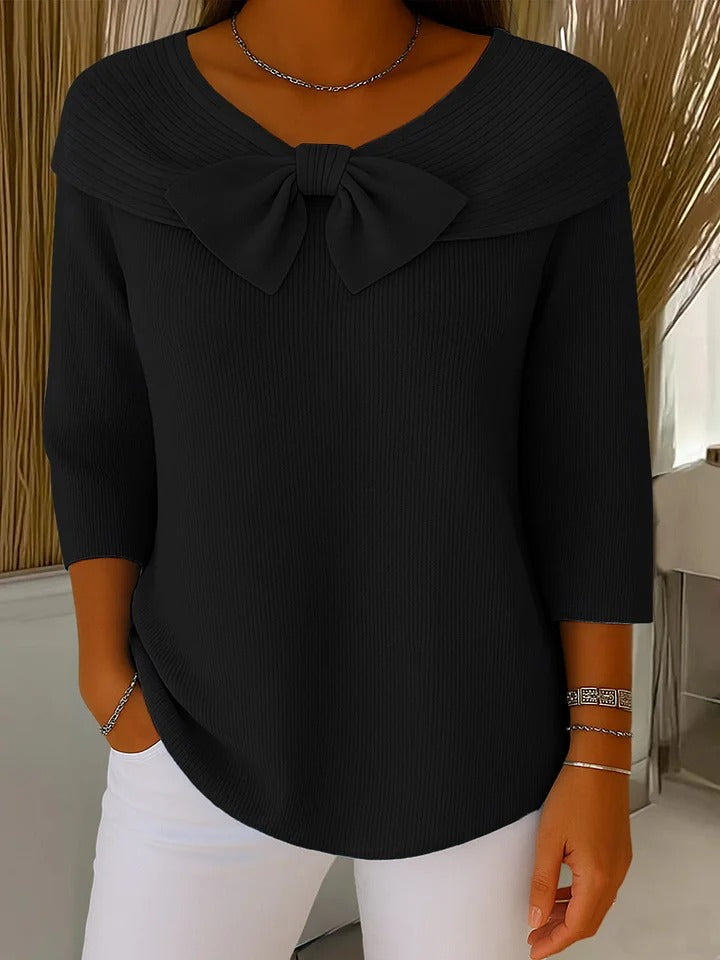 Women's Bow Detail Fitted Sweater - Black