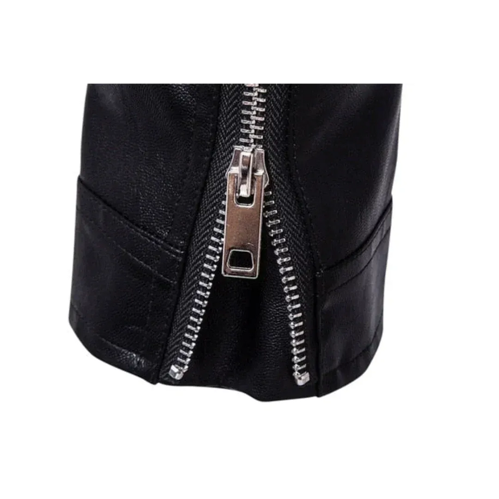 Men's Asymmetric Zip Leather Biker Jacket with Belted Waist