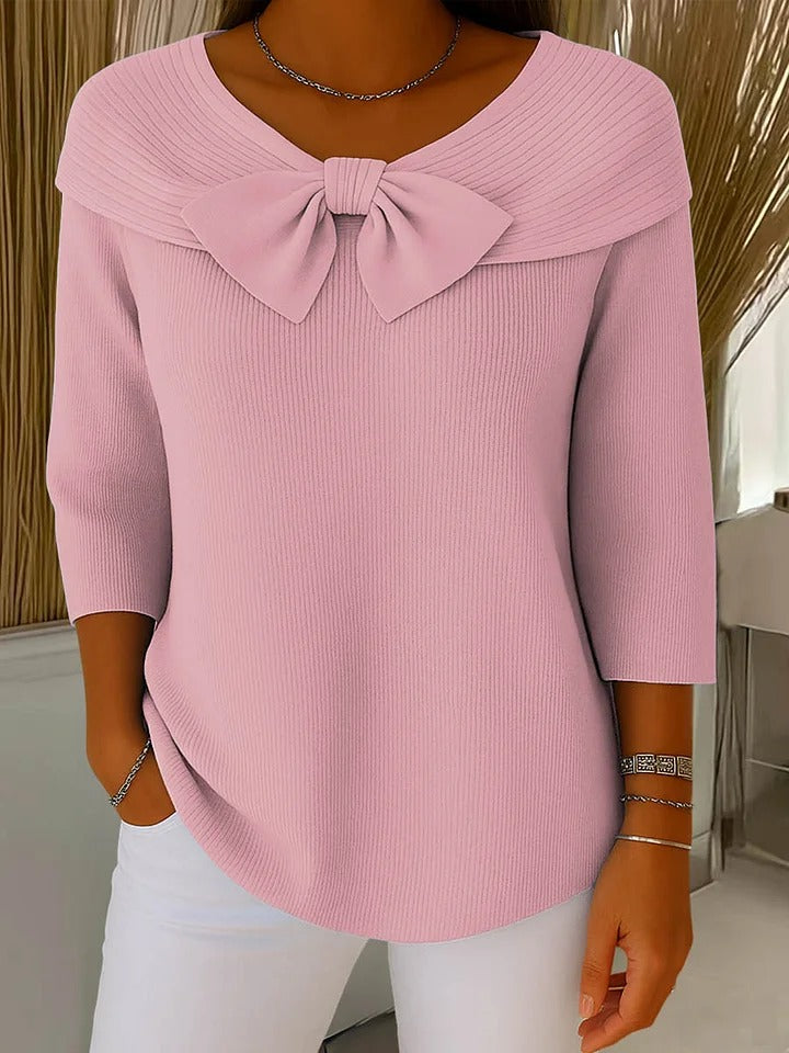 Women's Bow Detail Fitted Sweater - Pink