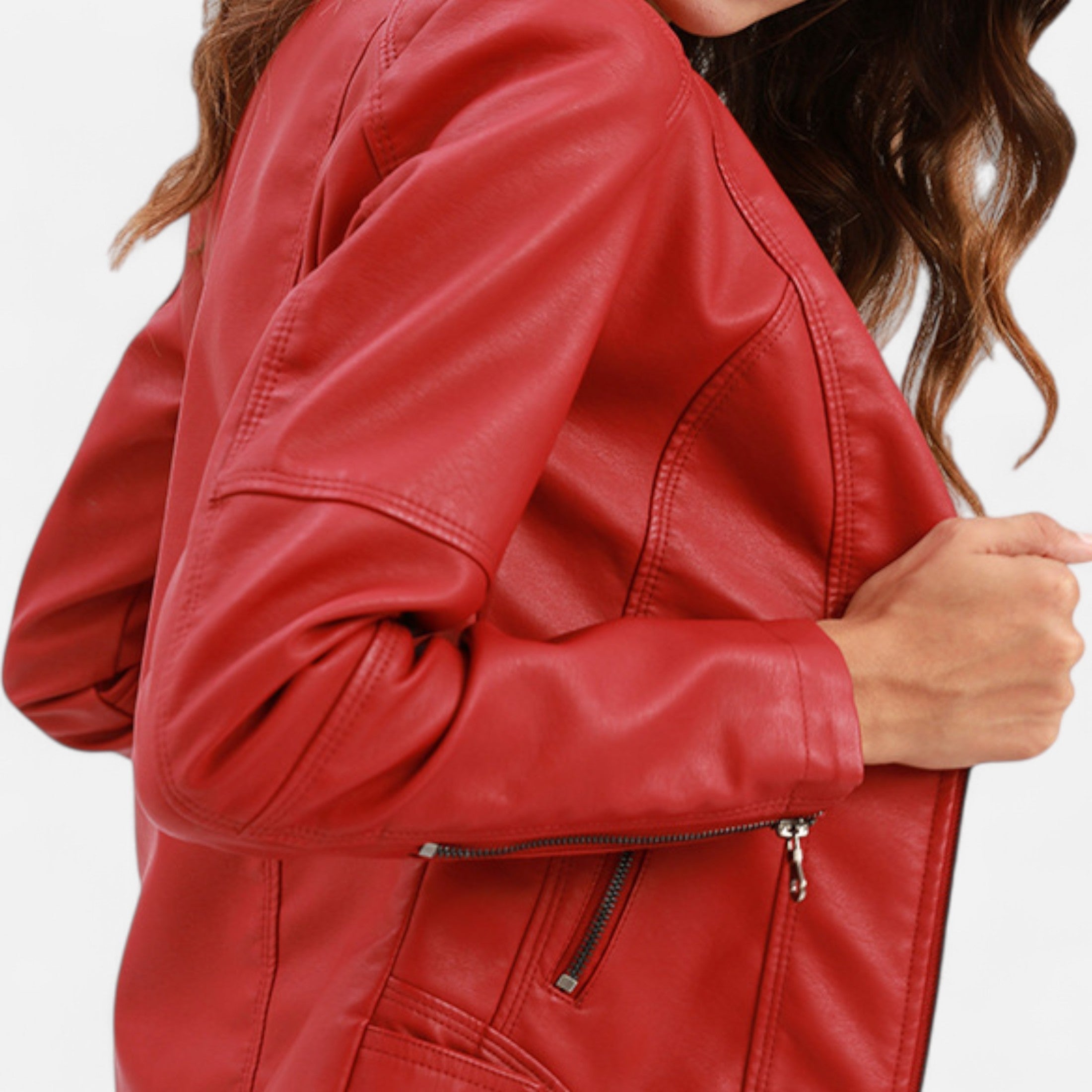 Women's Cropped Zip-Up Leather Jacket