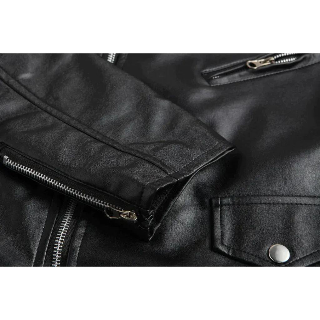 Men's Asymmetric Zip Leather Biker Jacket with Belted Waist