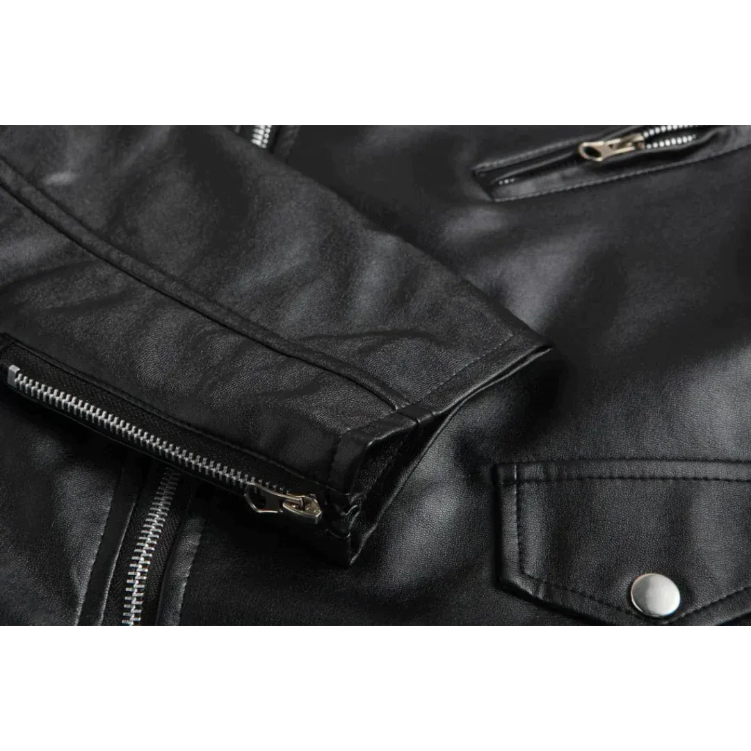 Men's Asymmetric Zip Leather Biker Jacket with Belted Waist
