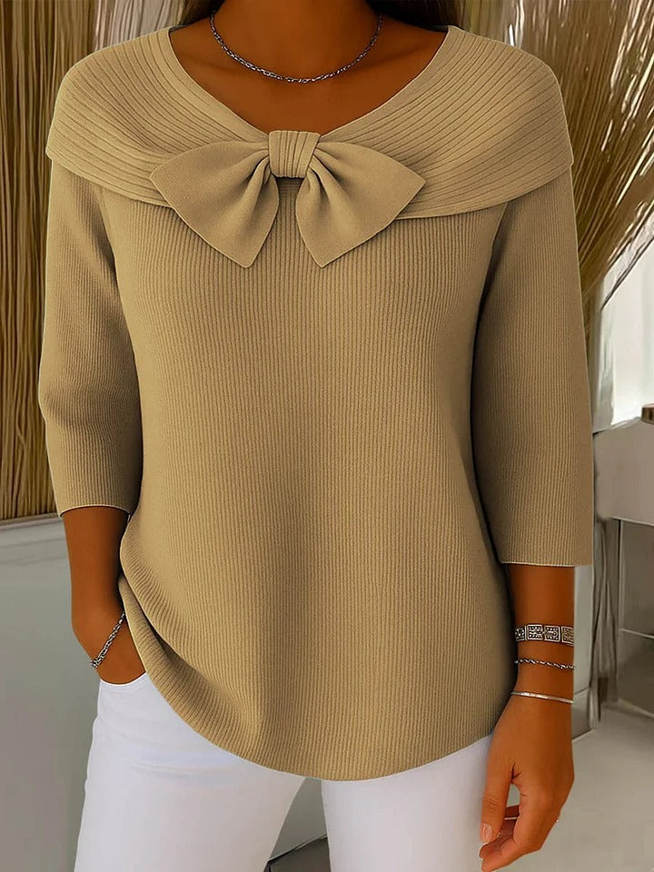 Women's Bow Detail Fitted Sweater - Khaki
