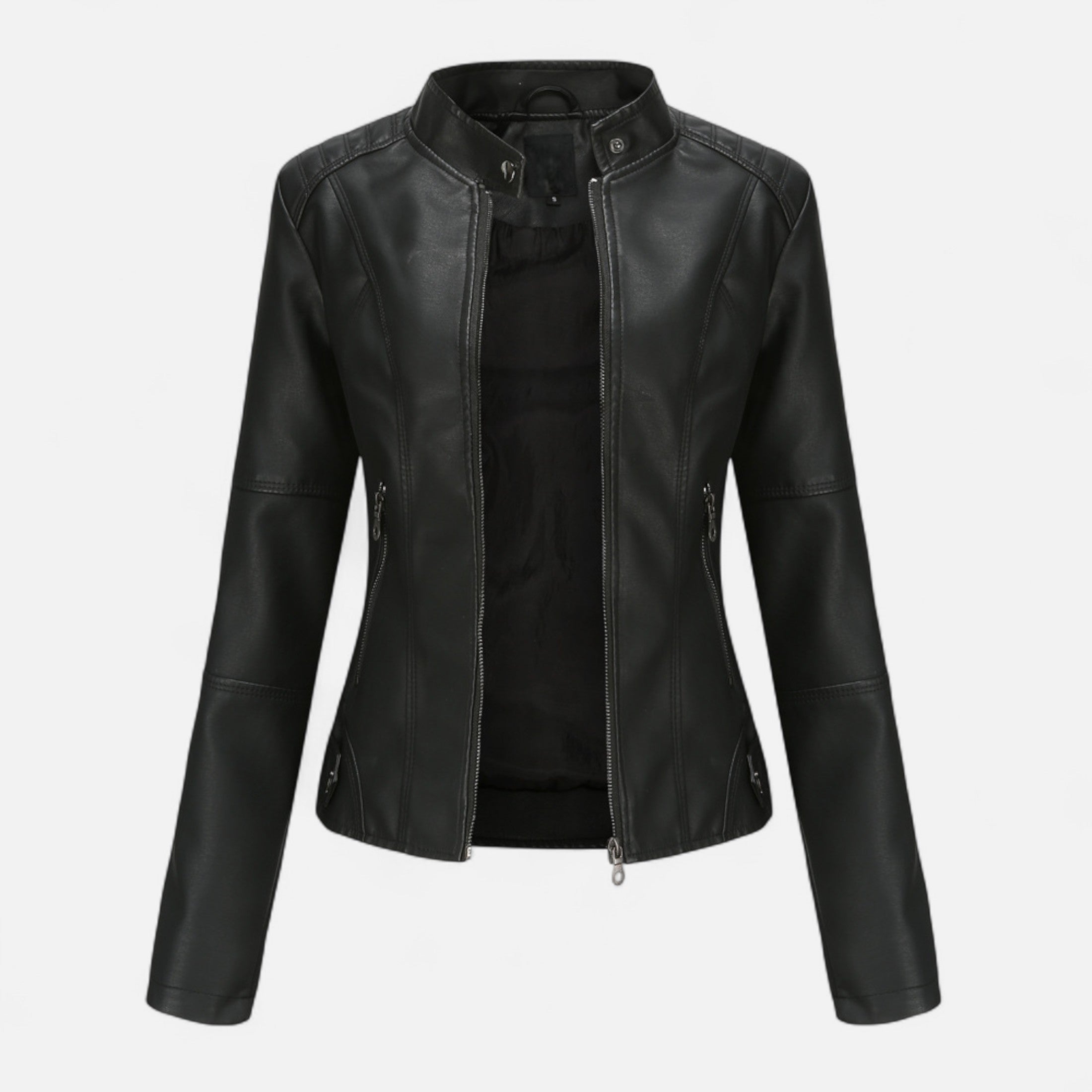 Women's Cropped Zip-Up Leather Jacket