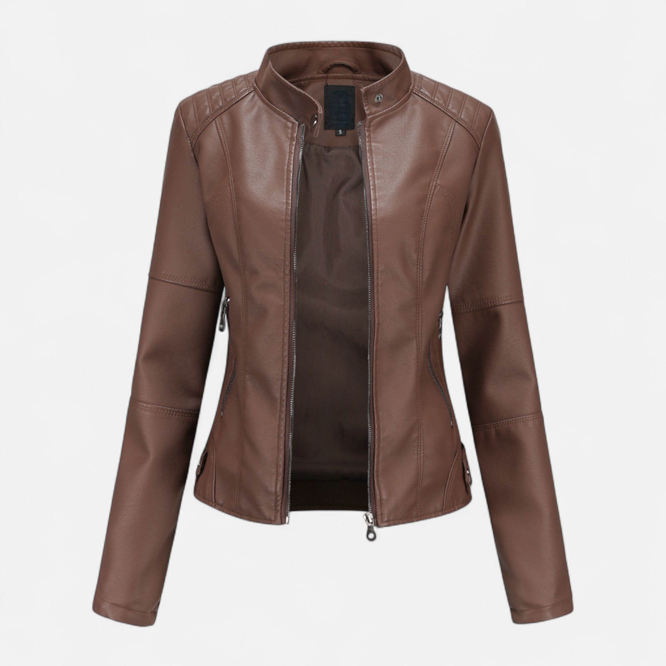 Women's Cropped Zip-Up Leather Jacket