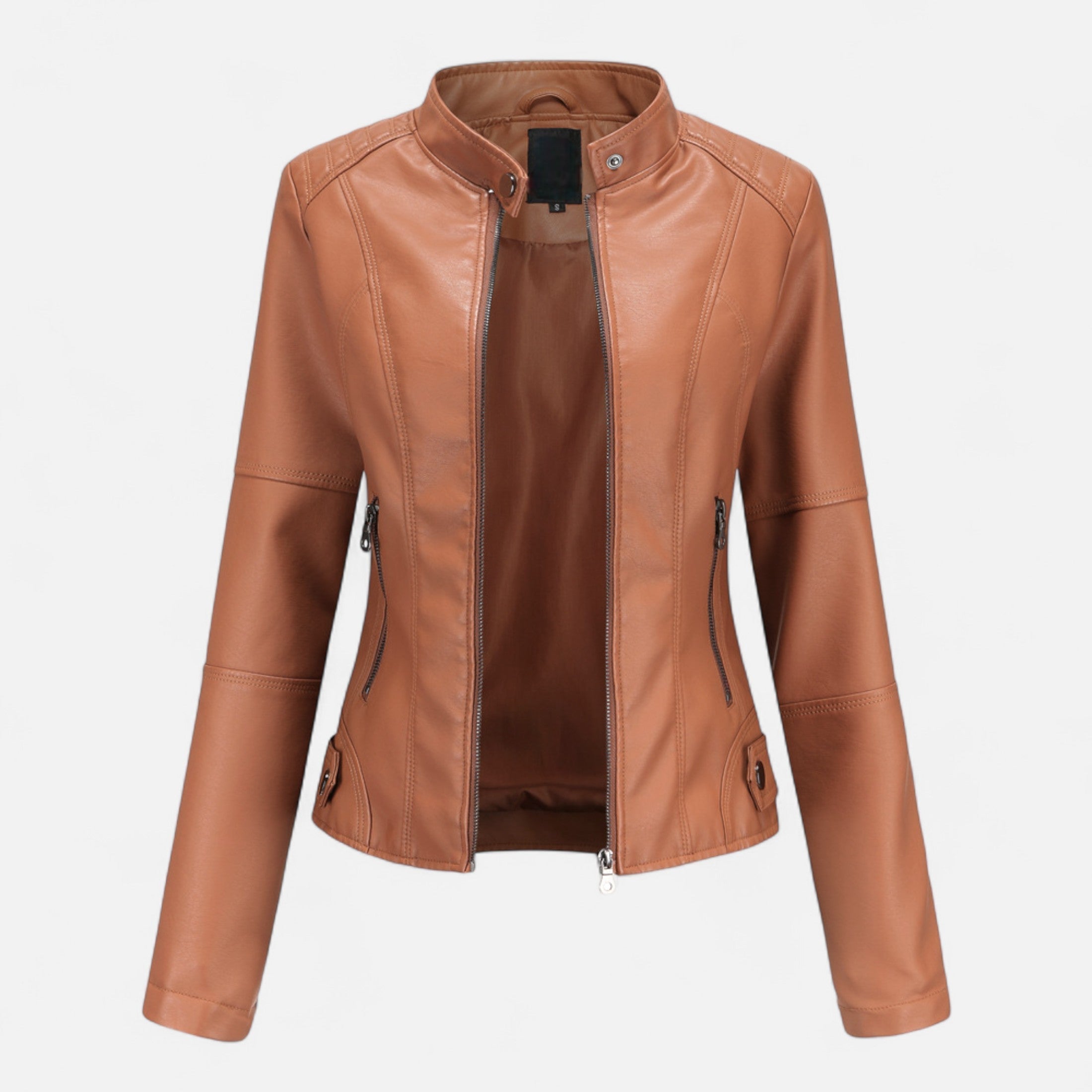 Women's Cropped Zip-Up Leather Jacket