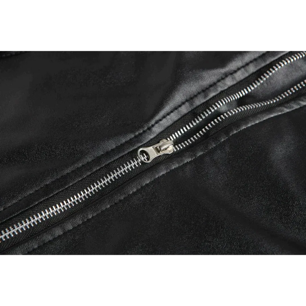 Men's Asymmetric Zip Leather Biker Jacket with Belted Waist