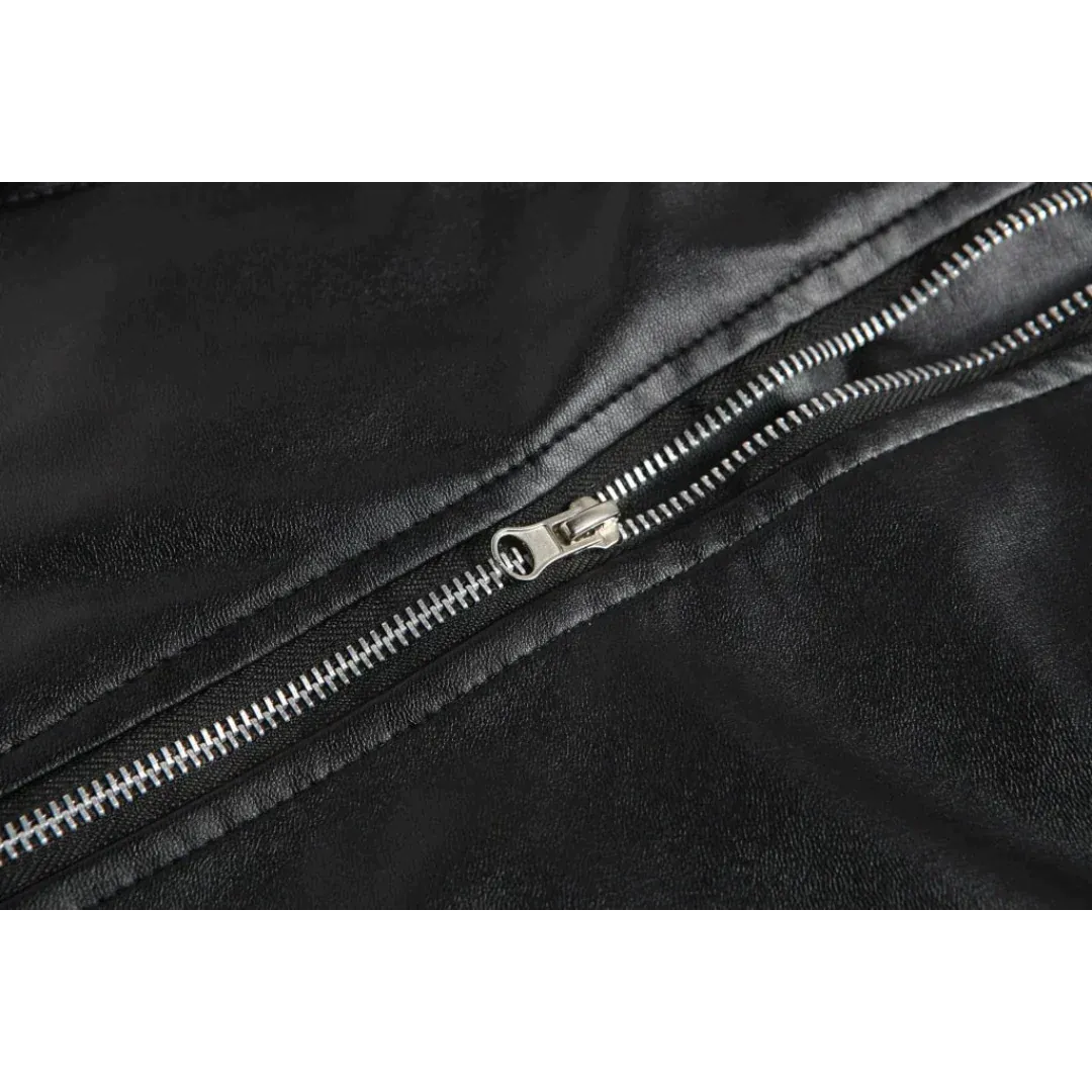 Men's Asymmetric Zip Leather Biker Jacket with Belted Waist