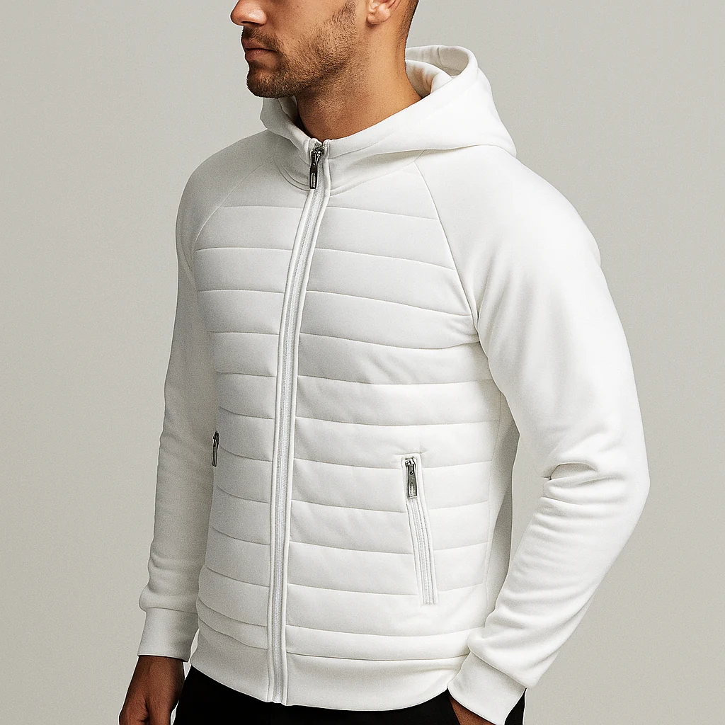 Men's Quilted-Front Hooded Full-Zip Jacket - White