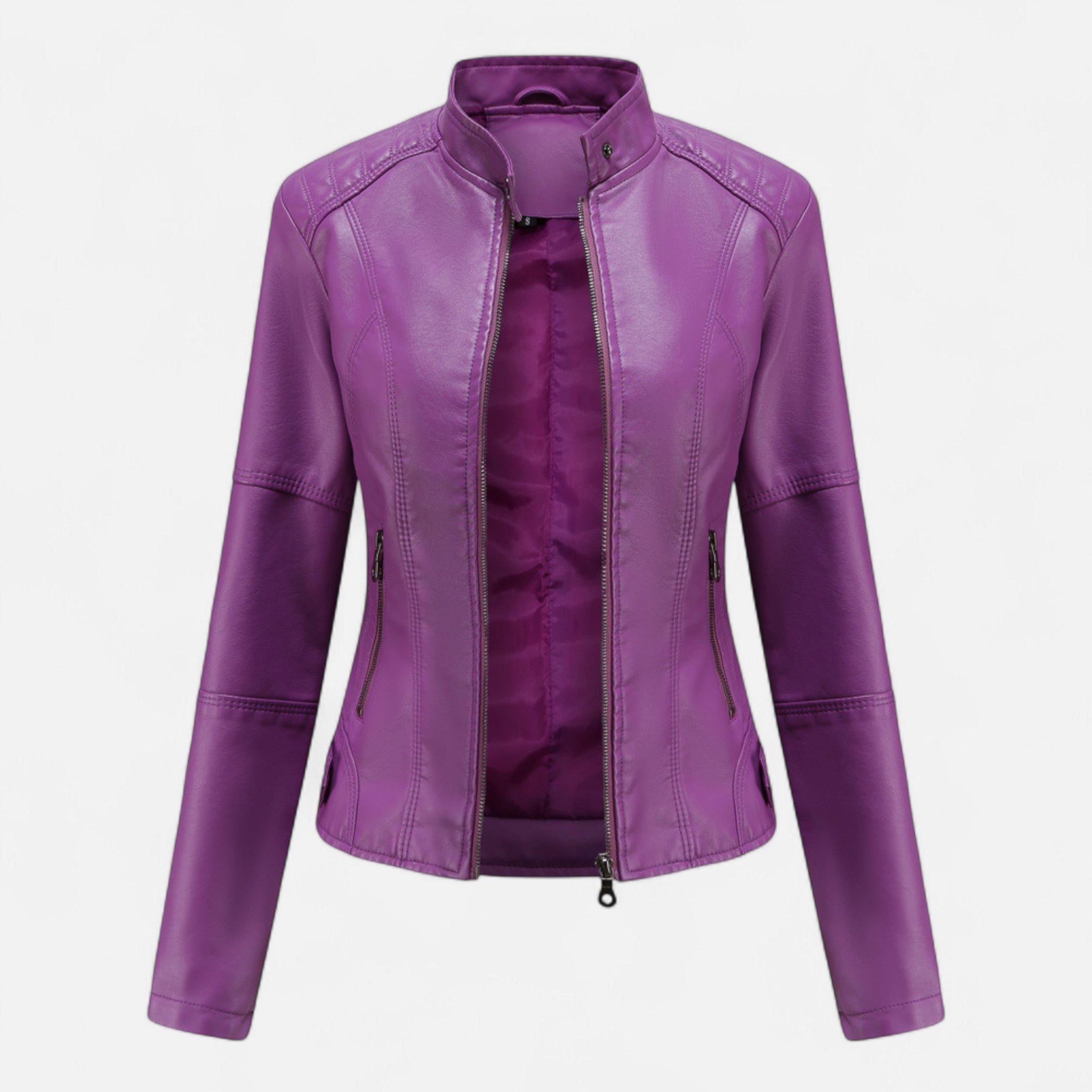 Women's Cropped Zip-Up Leather Jacket