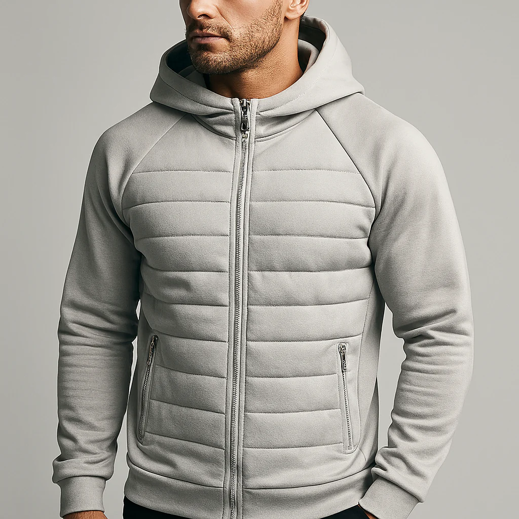 Men's Quilted-Front Hooded Full-Zip Jacket - Gray