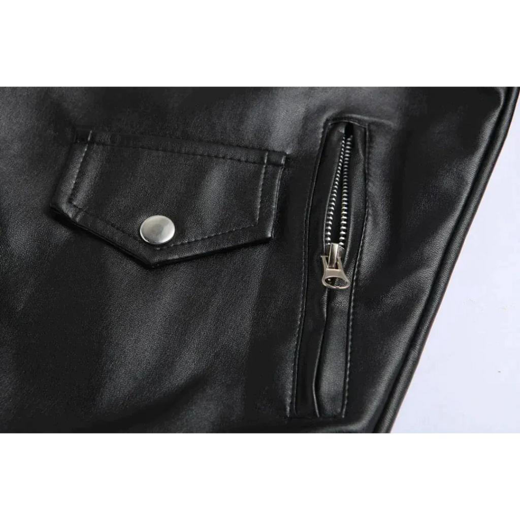 Men's Asymmetric Zip Leather Biker Jacket with Belted Waist