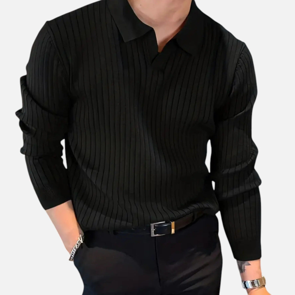 Men's Ribbed Long-Sleeve Polo Shirt