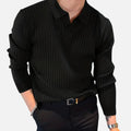Men's Ribbed Long-Sleeve Polo Shirt - Black