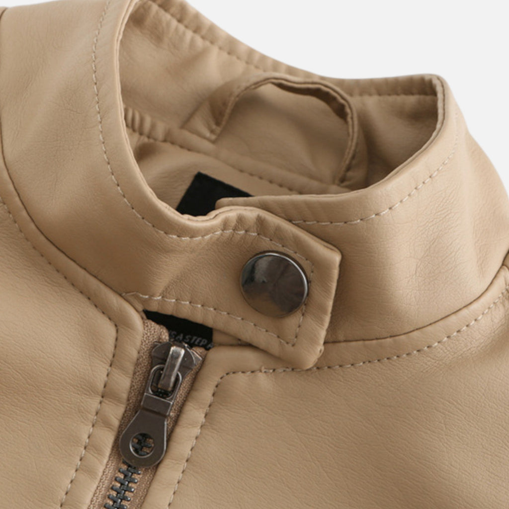 Women's Cropped Zip-Up Leather Jacket