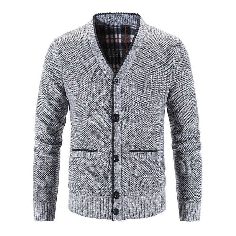 Men's Lined V-Neck Button-Front Cardigan with Pockets