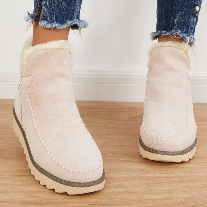 Women's Faux Fur Lined Platform Ankle Boots Slip-On Winter Shoes for Daily Wear