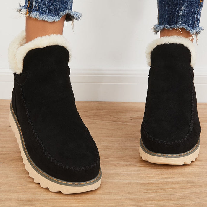 Women's Faux Fur Lined Platform Ankle Boots Slip-On Winter Shoes for Daily Wear