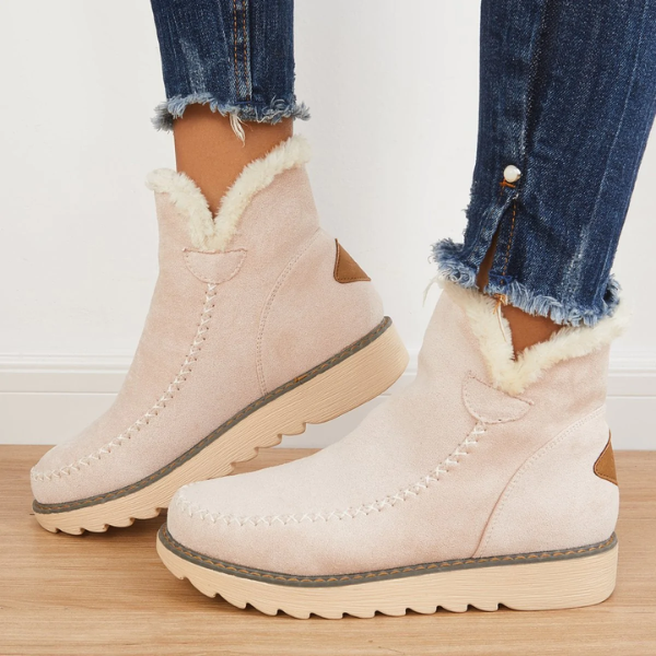 Women's Faux Fur Lined Platform Ankle Boots Slip-On Winter Shoes for Daily Wear