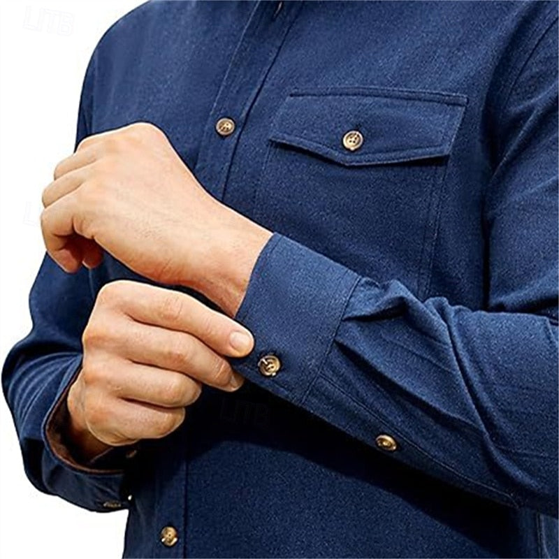 Men's Rugged Button-Front Overshirt with Chest Pocket