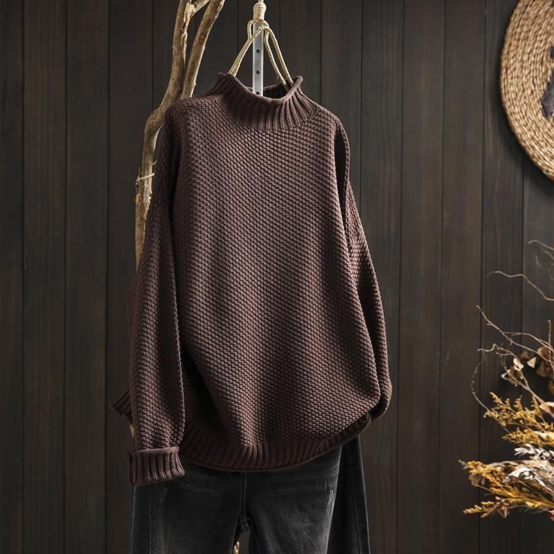 Women's Textured Wool Crew Neck Sweater - Brown
