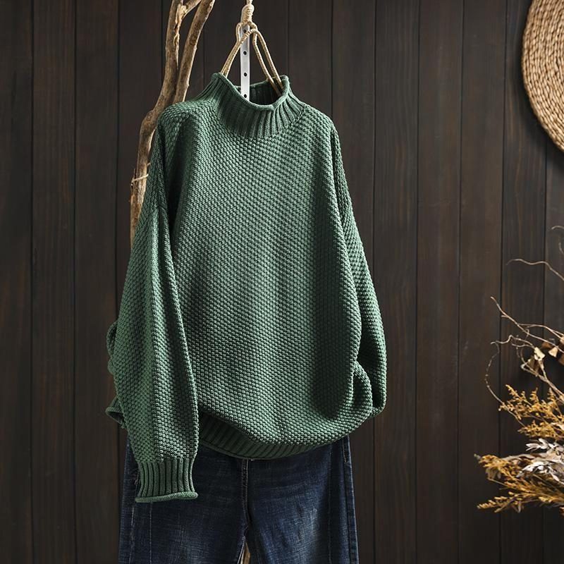 Women's Textured Wool Crew Neck Sweater - Green