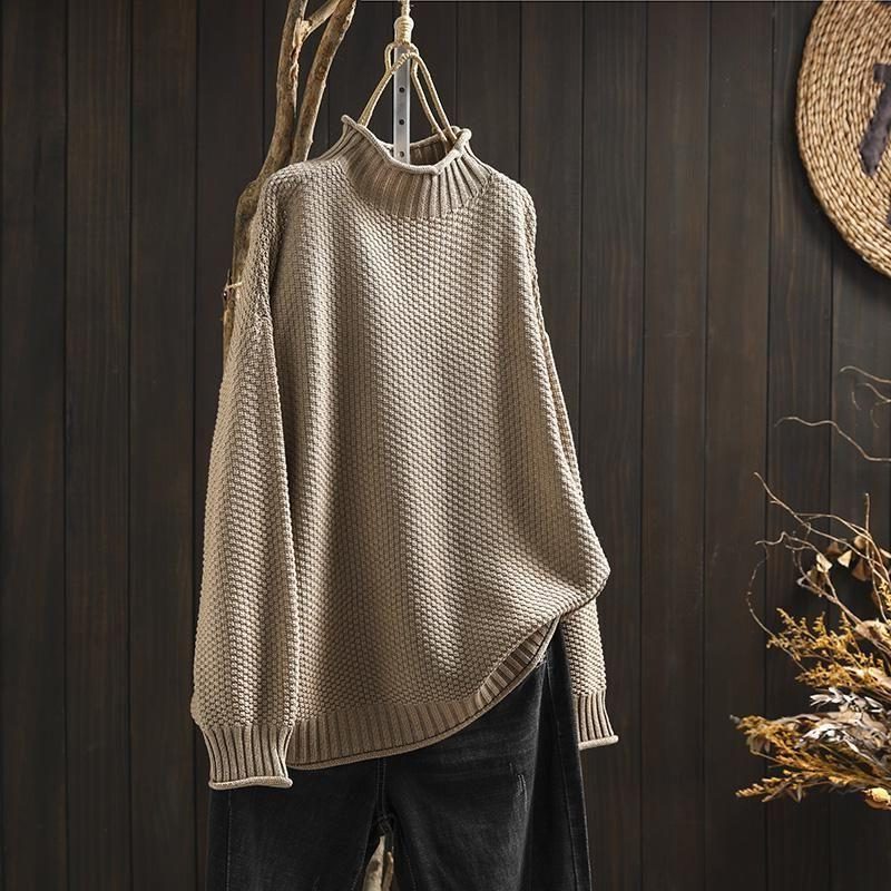 Women's Textured Wool Crew Neck Sweater - Beige