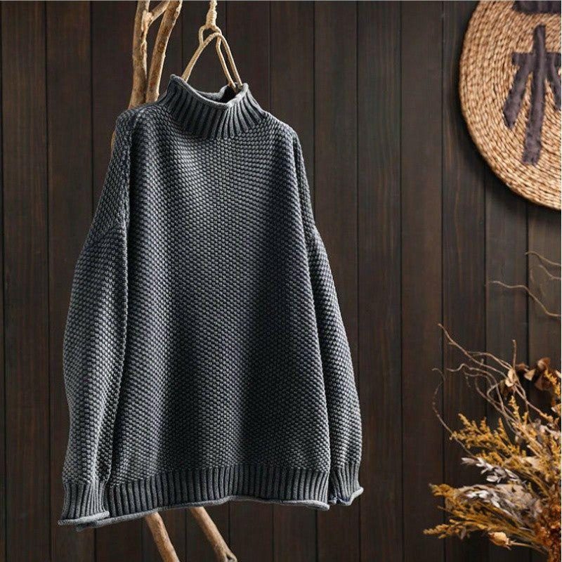 Women's Textured Wool Crew Neck Sweater - Gray