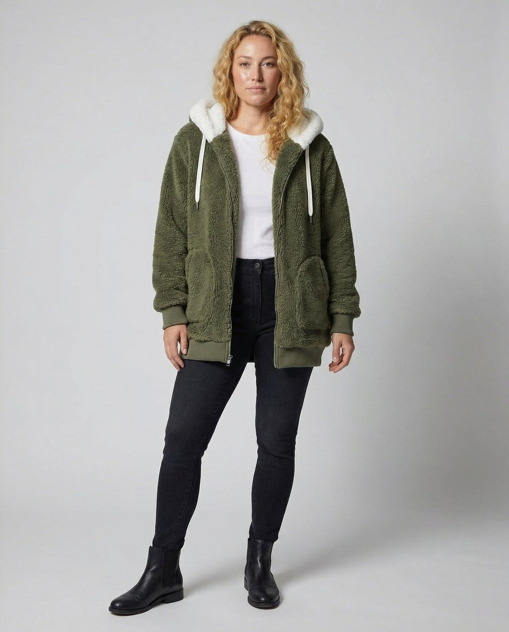 Women's Oversized Fleece Jacket with Sherpa-Lined Hood