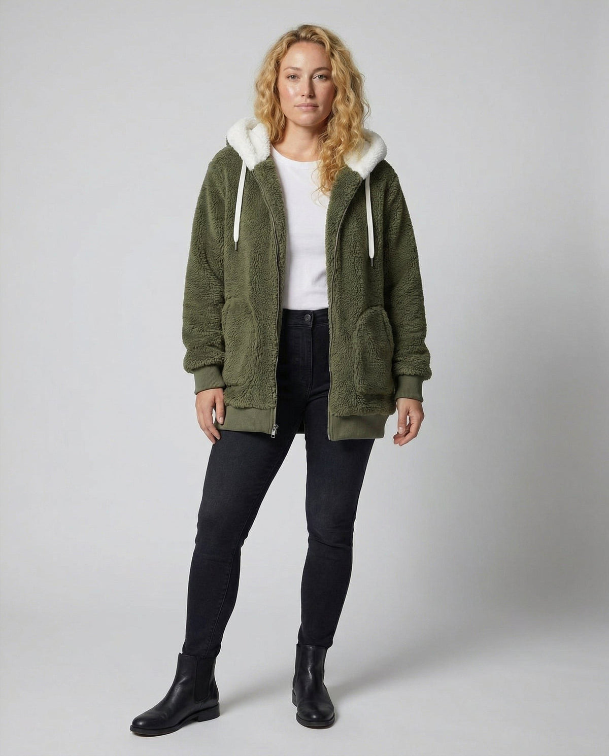 Women's Oversized Fleece Jacket with Sherpa-Lined Hood