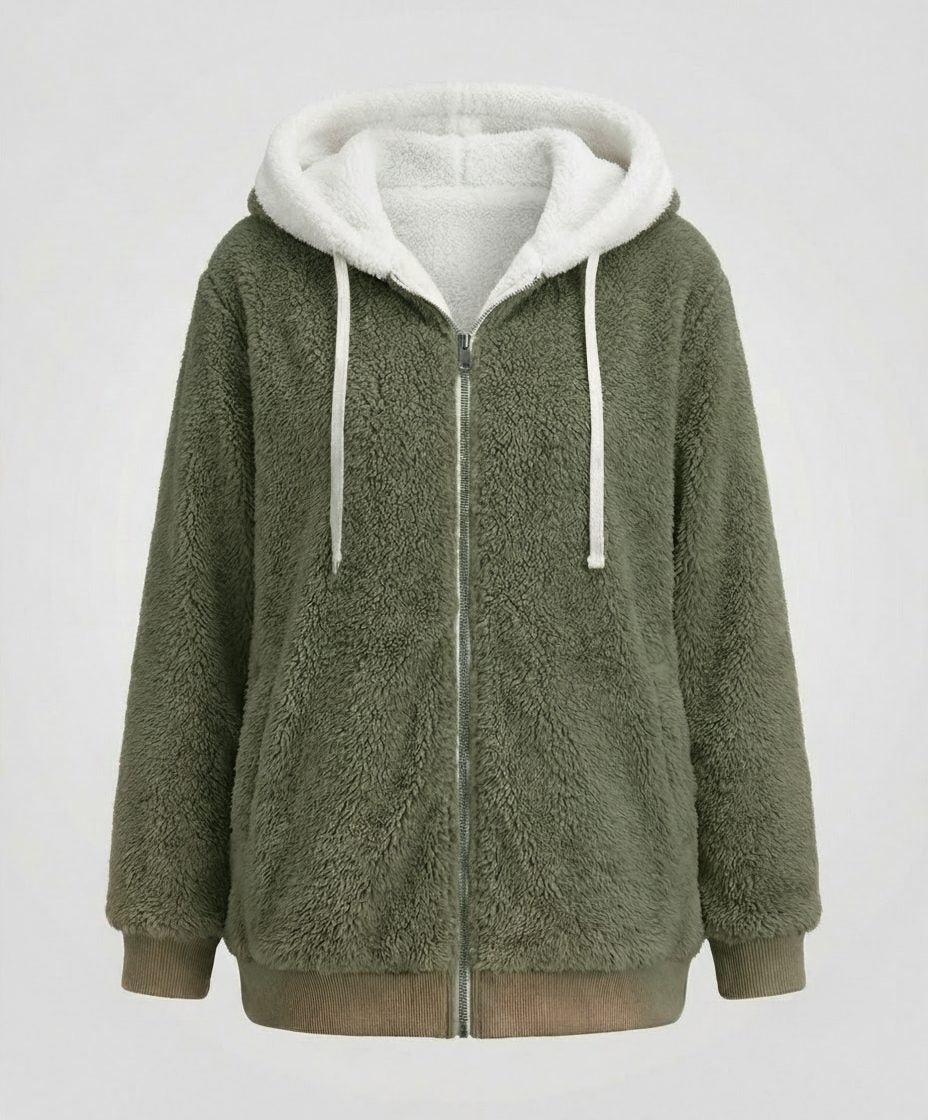 Women's Oversized Fleece Jacket with Sherpa-Lined Hood