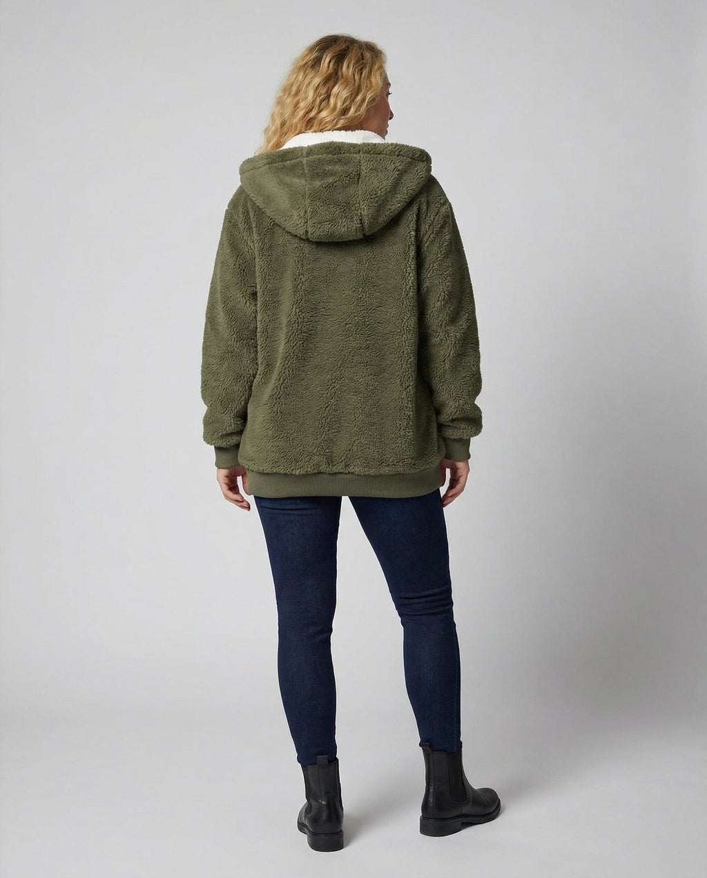 Women's Oversized Fleece Jacket with Sherpa-Lined Hood