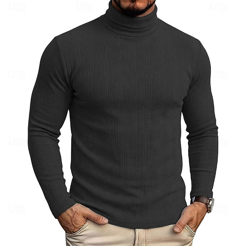 Men's Ribbed Texture Slim Fit Turtleneck Sweater
