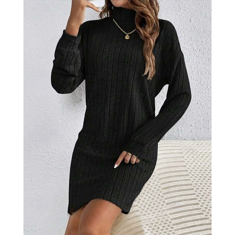 Women's Ribbed High-Neck Sweater Dress