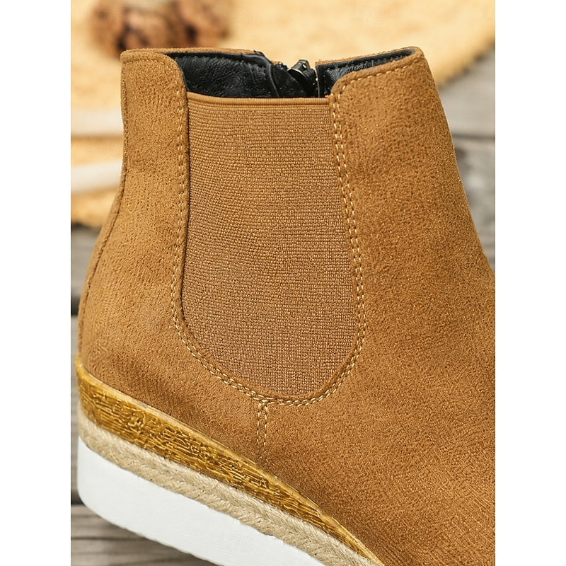 Women's Wedge Chelsea Ankle Boots with Braided Trim