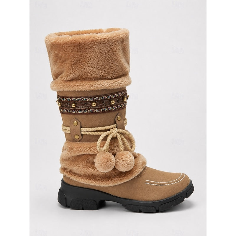 Women's Faux Fur Cuff Boho Winter Boots