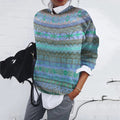 Women's Relaxed Fair Isle Crew Neck Pullover Sweater - Blue
