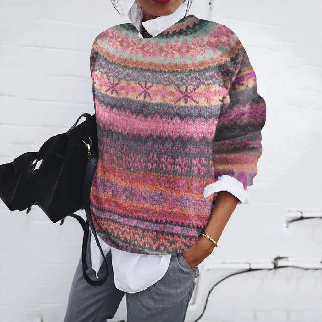 Women's Relaxed Fair Isle Crew Neck Pullover Sweater