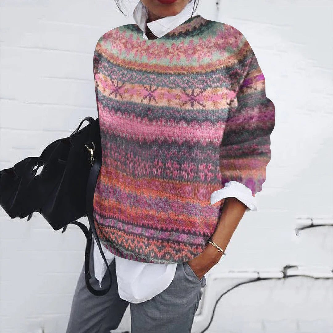 Women's Relaxed Fair Isle Crew Neck Pullover Sweater