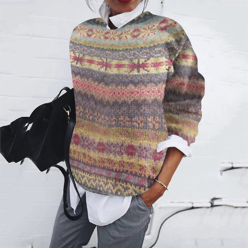 Women's Relaxed Fair Isle Crew Neck Pullover Sweater