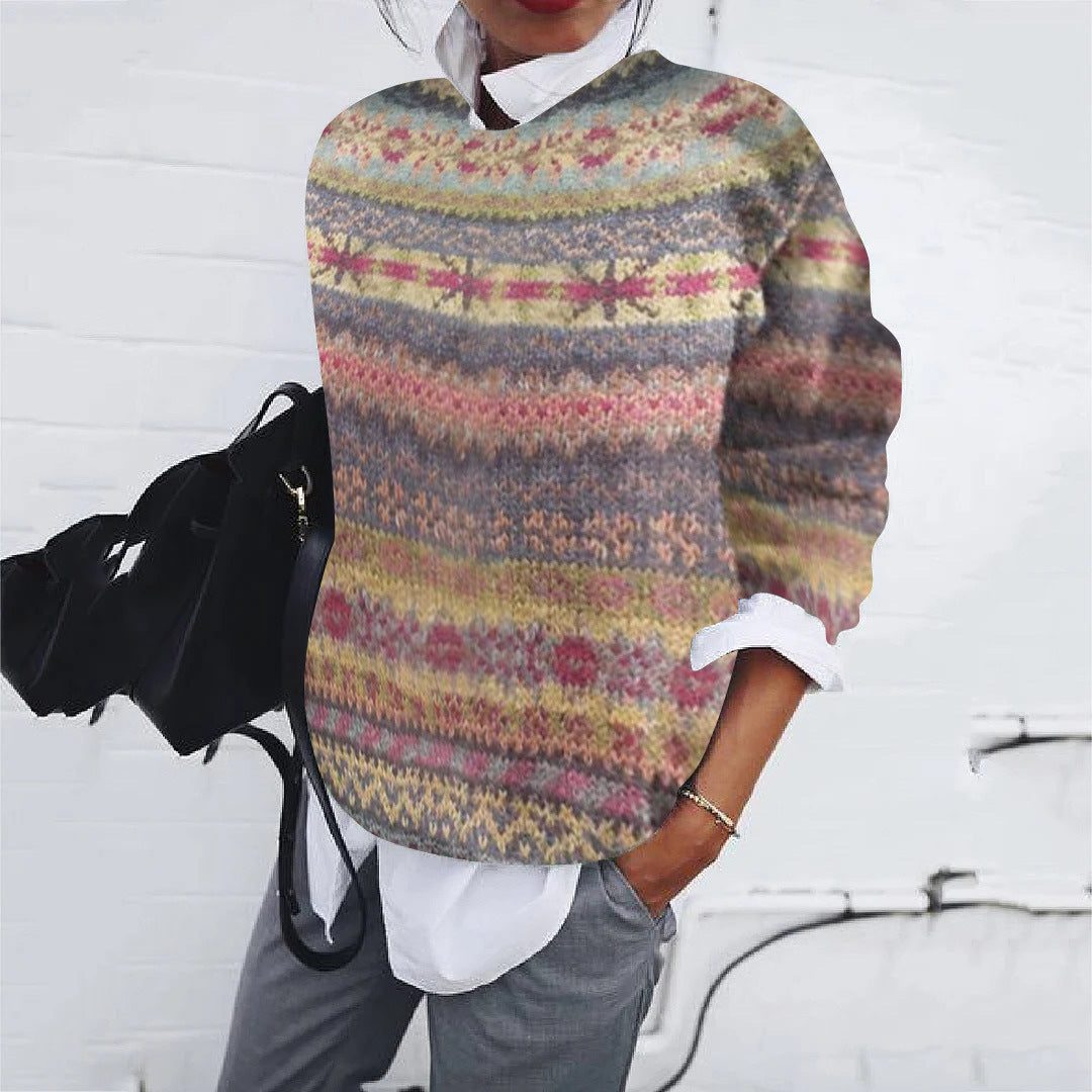 Women's Relaxed Fair Isle Crew Neck Pullover Sweater