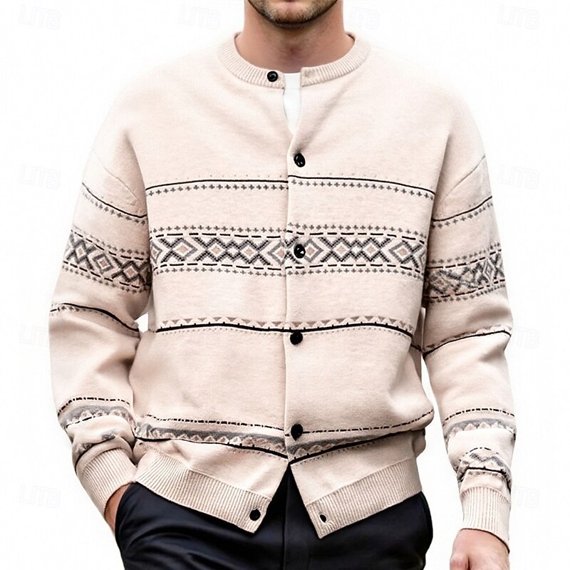 Men's Geometric Pattern Button-Down Holiday Cardigan
