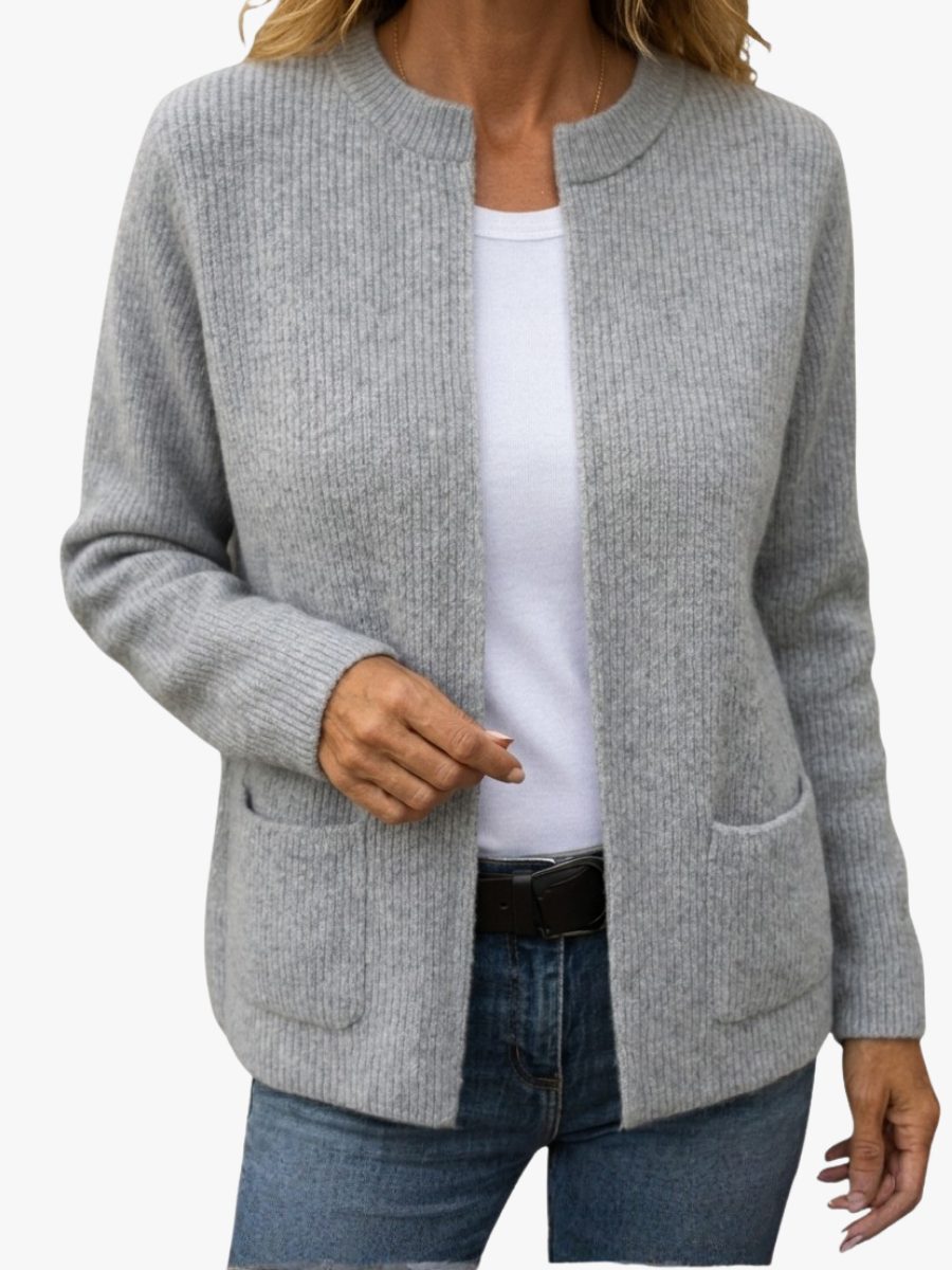Women's Ribbed Knit Open-Front Cardigan with Pockets