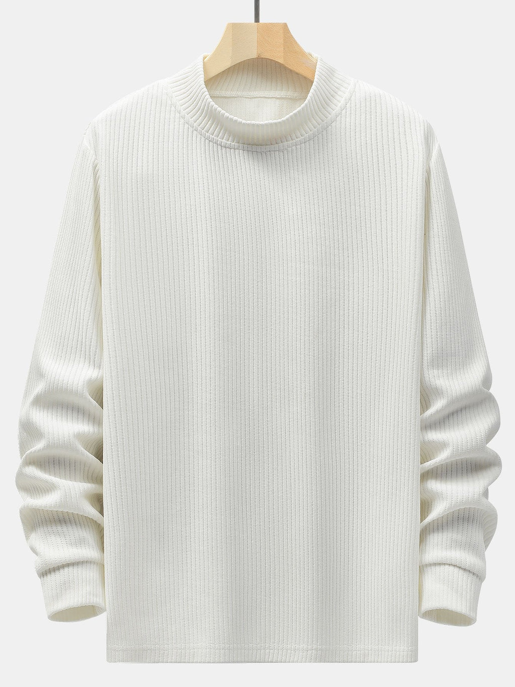 Men's Fine Ribbed Stretch Mock Neck Sweater - White